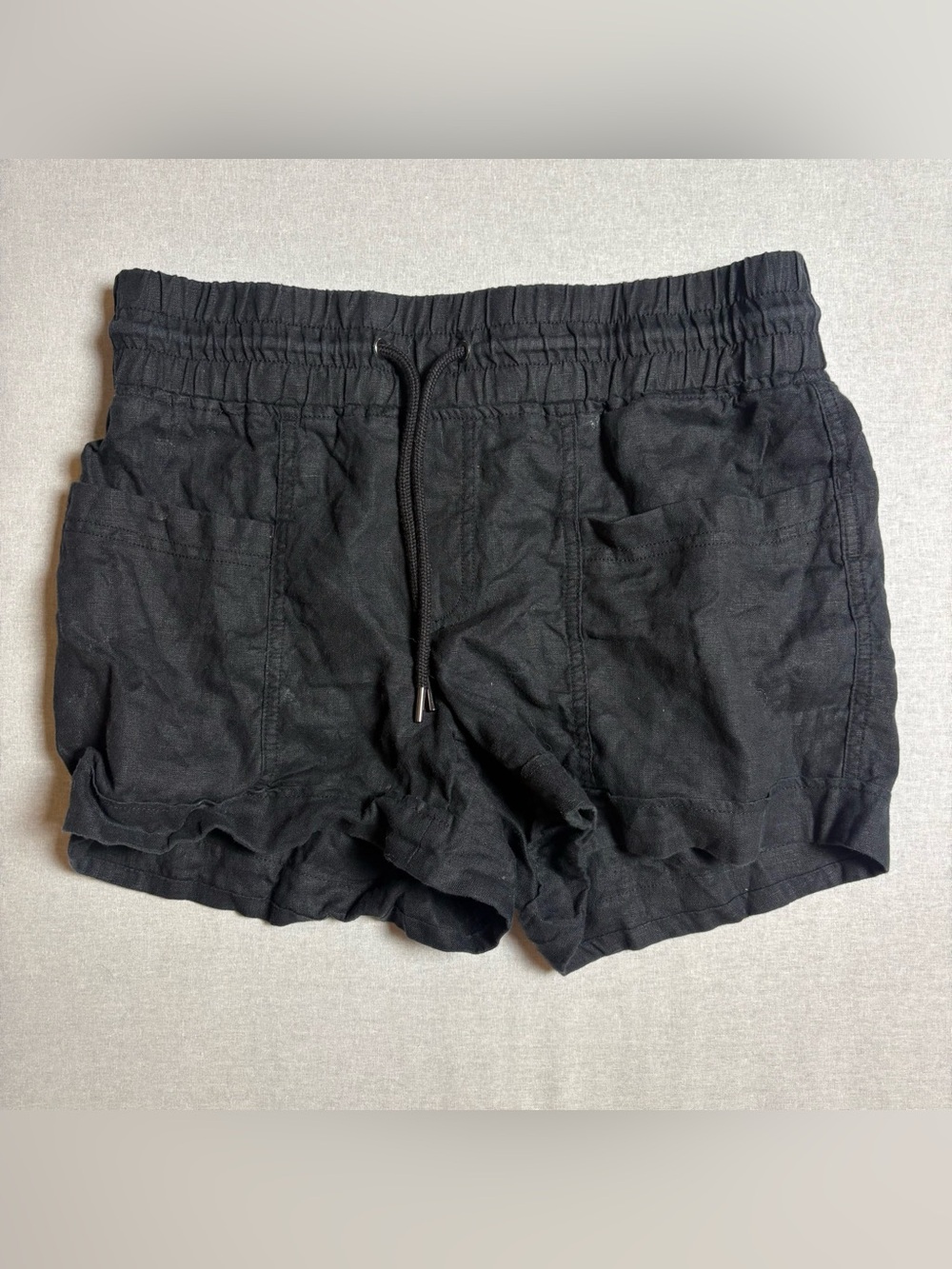 Athleta Black Drawstring Athletic Linen-Blend Shorts Size 6